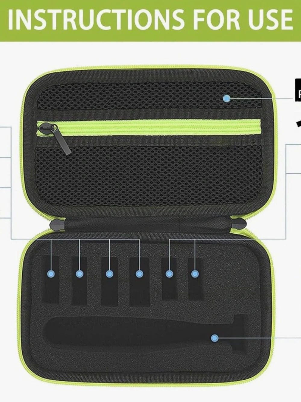 Black and Lime Green Hard Travel Case for One Blade Trimmer